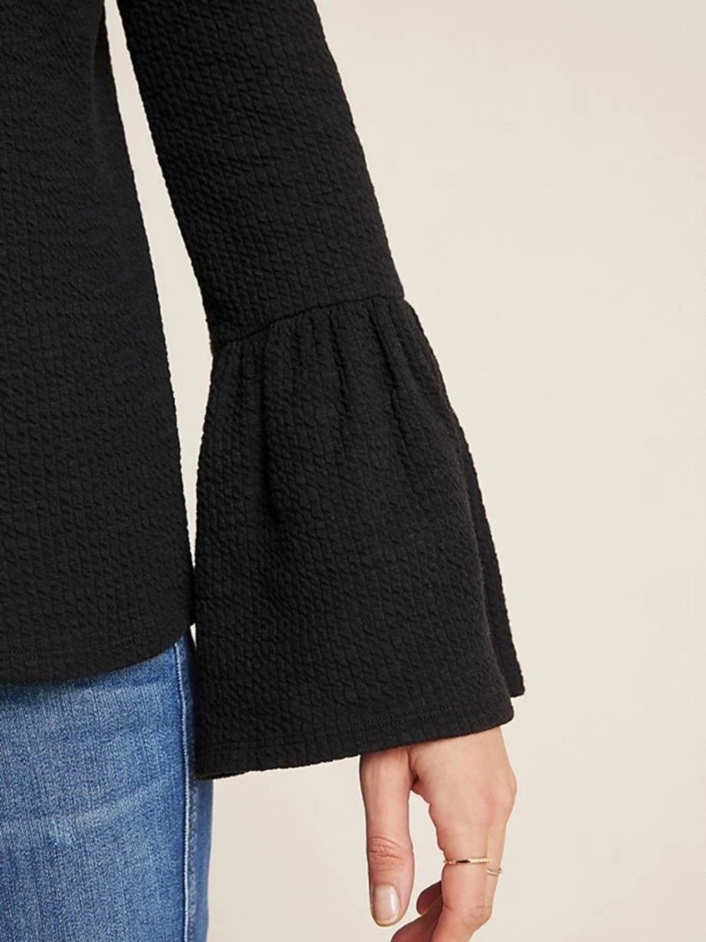 Anthropologie Porridge Joan Black Ribbed Bell Sleeve Top - Picture 7 of 8